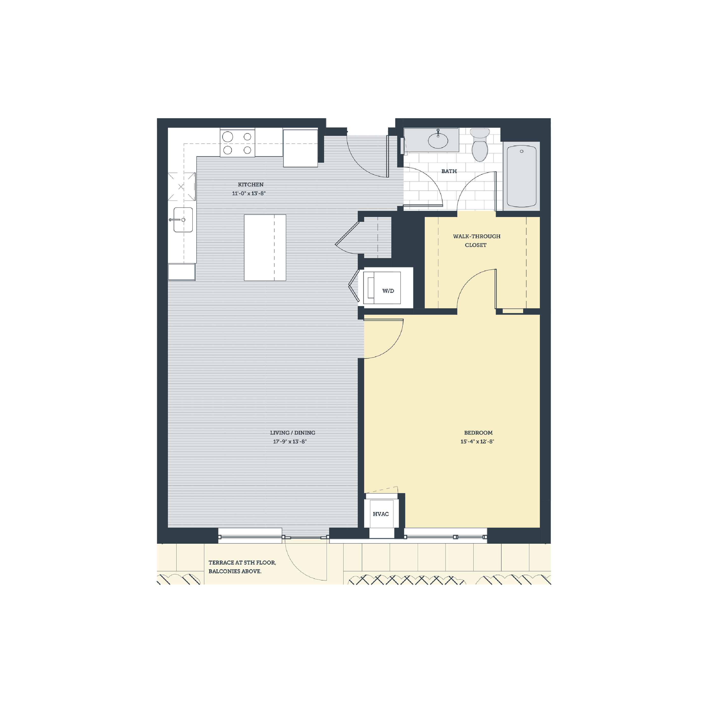 Floor plan for 1 bed, 1 bath, 824 sqft